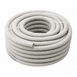 Coiled gray flexible hose on a white background