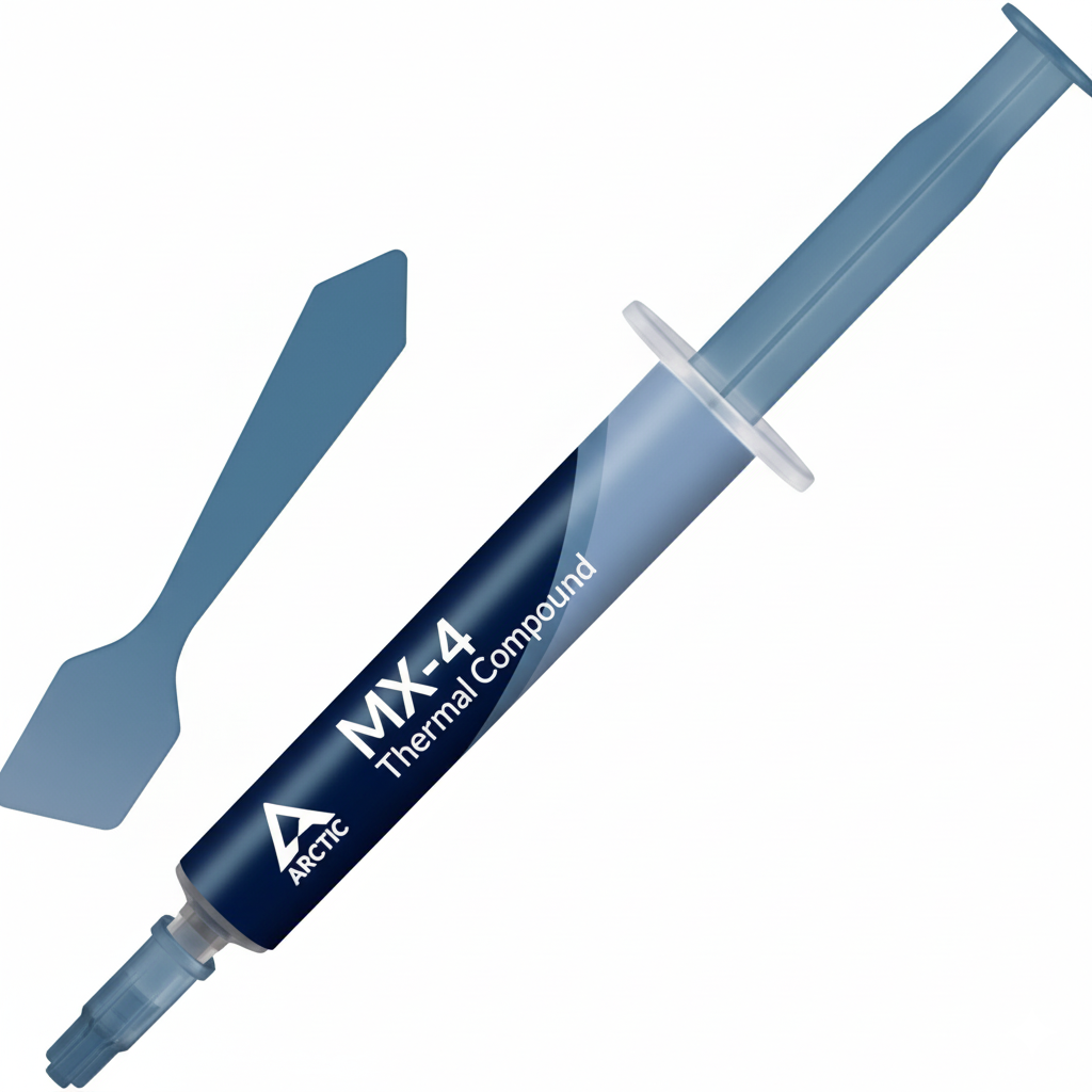 Arctic MX-4 thermal compound syringe with spatula on a white background