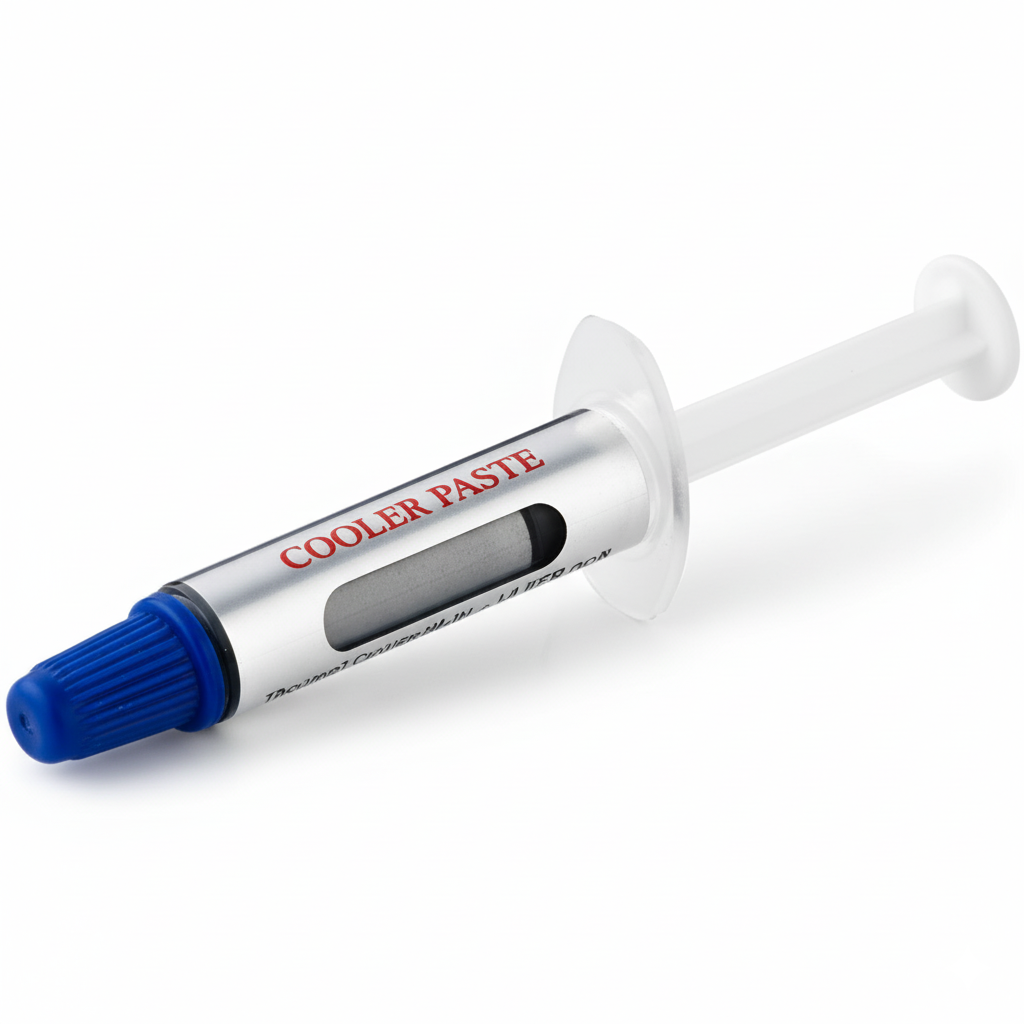 Syringe with cooler paste on a white background
