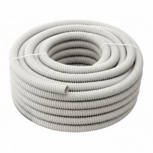 Coiled gray flexible hose on a white background