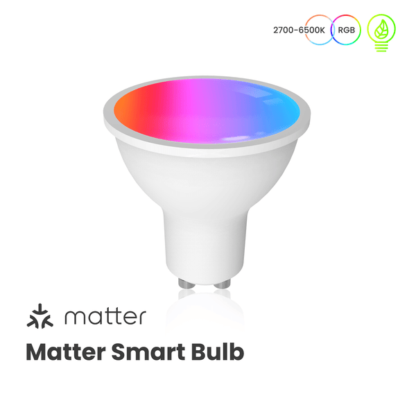 Tuya GU10 Matter WiFi smart LED bulb illuminating a modern room