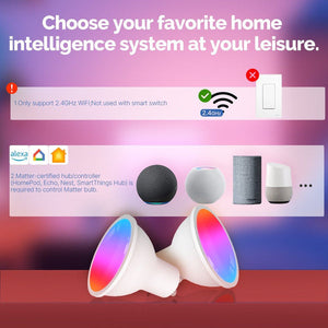 Tuya GU10 Matter smart LED bulb installed in ceiling spotlight