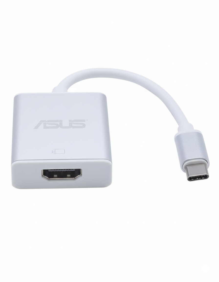 White USB-C to HDMI adapter with ASUS logo on a white background