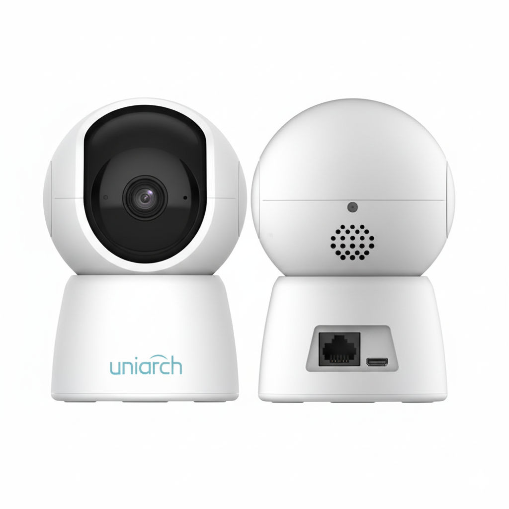 White surveillance camera with 'uniarch' branding on a white background