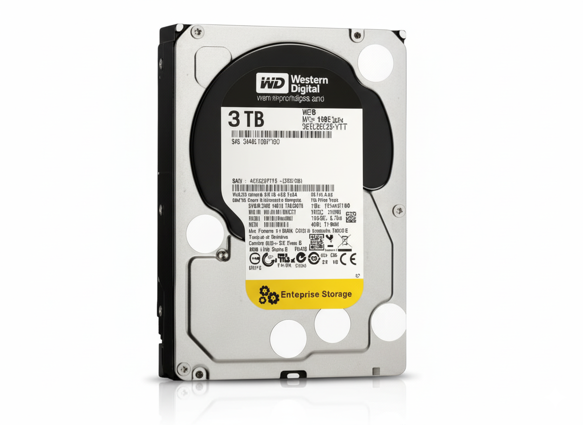 Western Digital hard drive with 3TB capacity on a white background