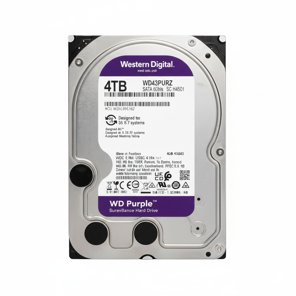 Western Digital Purple 4TB hard drive on a white background