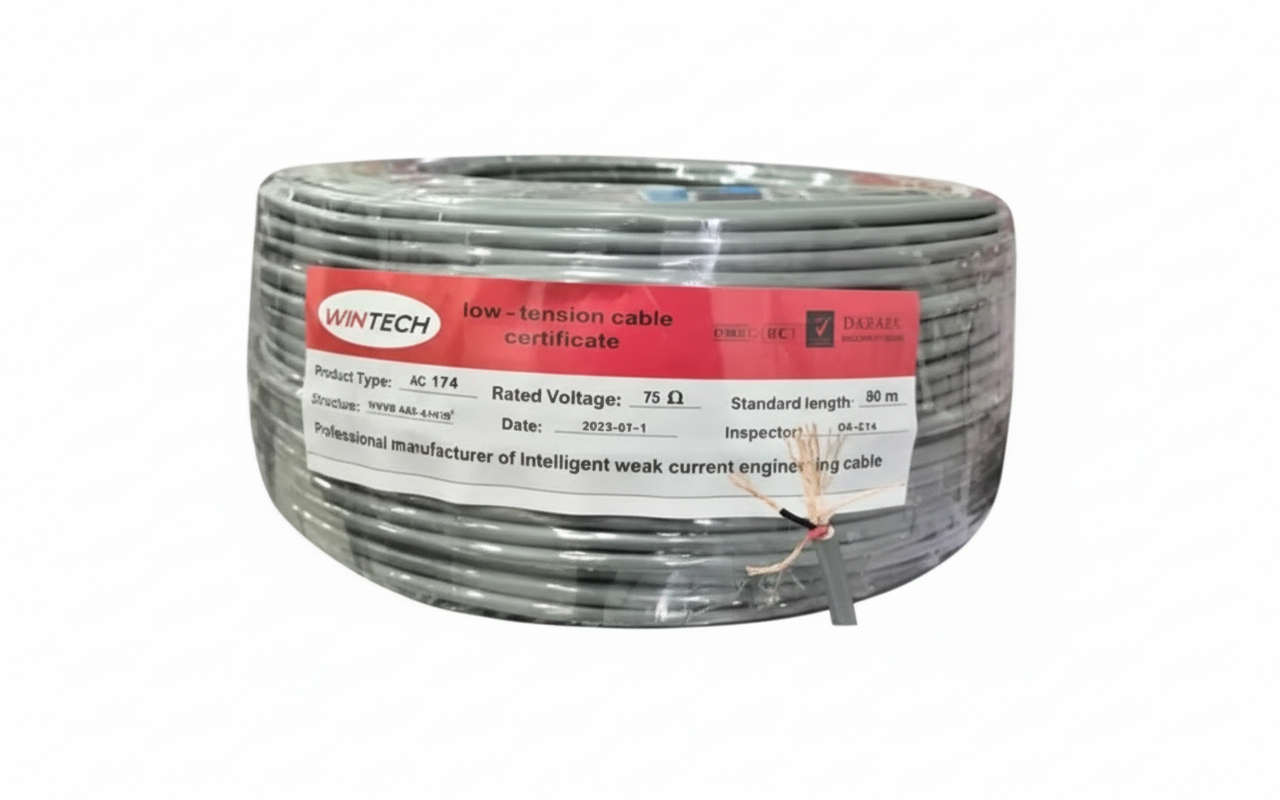 Spool of Wintech low-tension cable on a white background