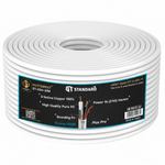 Coiled cable with a label on a white background