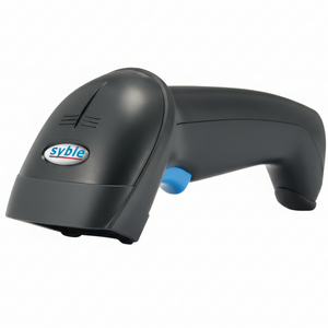 Black barcode scanner with blue accent on a white background, featuring the syble logo.
