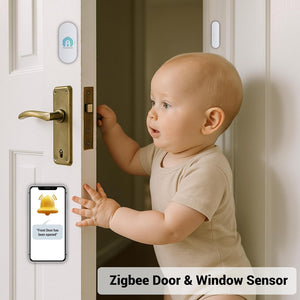 ZigBee door sensor installed on a door frame