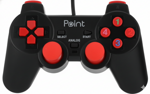Black and red gaming controller with 'Point' branding on a white background