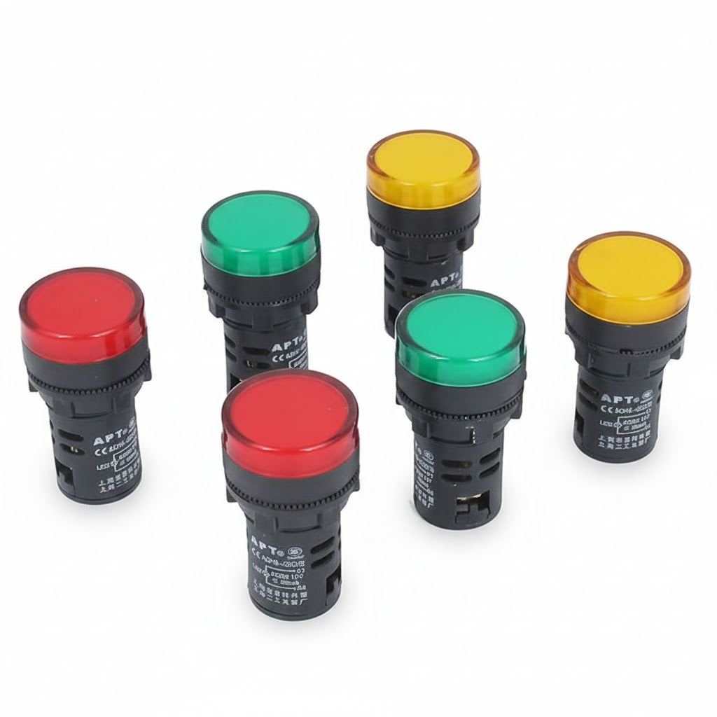 Front view of generic indicator light lamp showing lens and housing