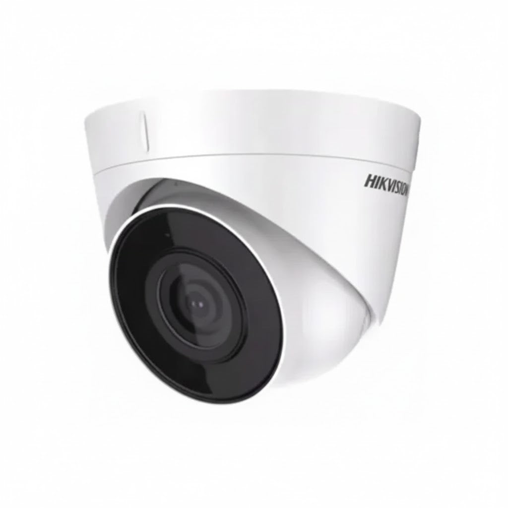 Front view of Hikvision DS-2CD1323G0-IU 2MP IP camera with mic