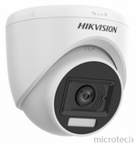 Front view of Hikvision DS-2CE76K0T-LPFS indoor CCTV camera showing lens and microphone