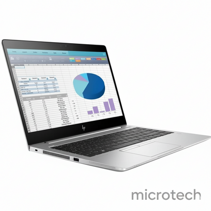 Front view of HP EliteBook MT45 laptop with AMD Ryzen 3 Pro 8600B, 8GB RAM, 256GB NVMe SSD, 2GB Radeon