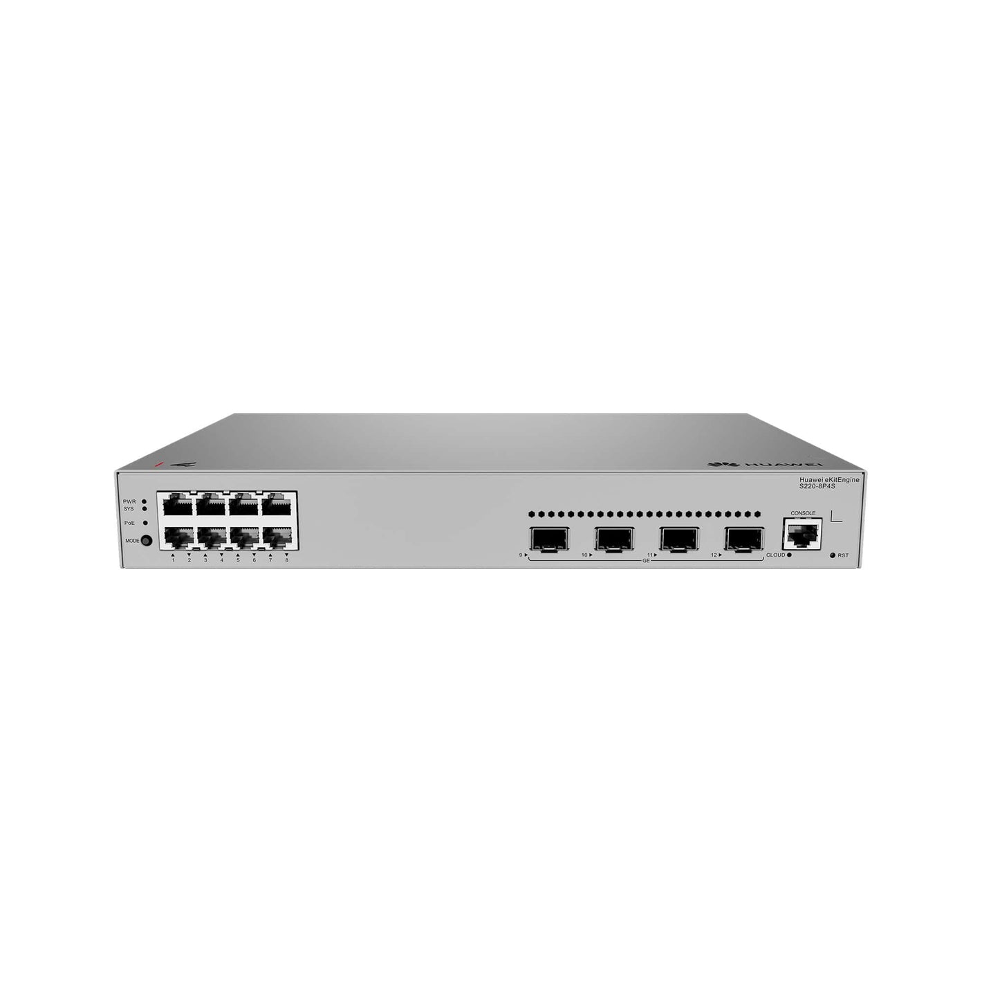 Front view of Huawei eKit S220-8P4S PoE network switch