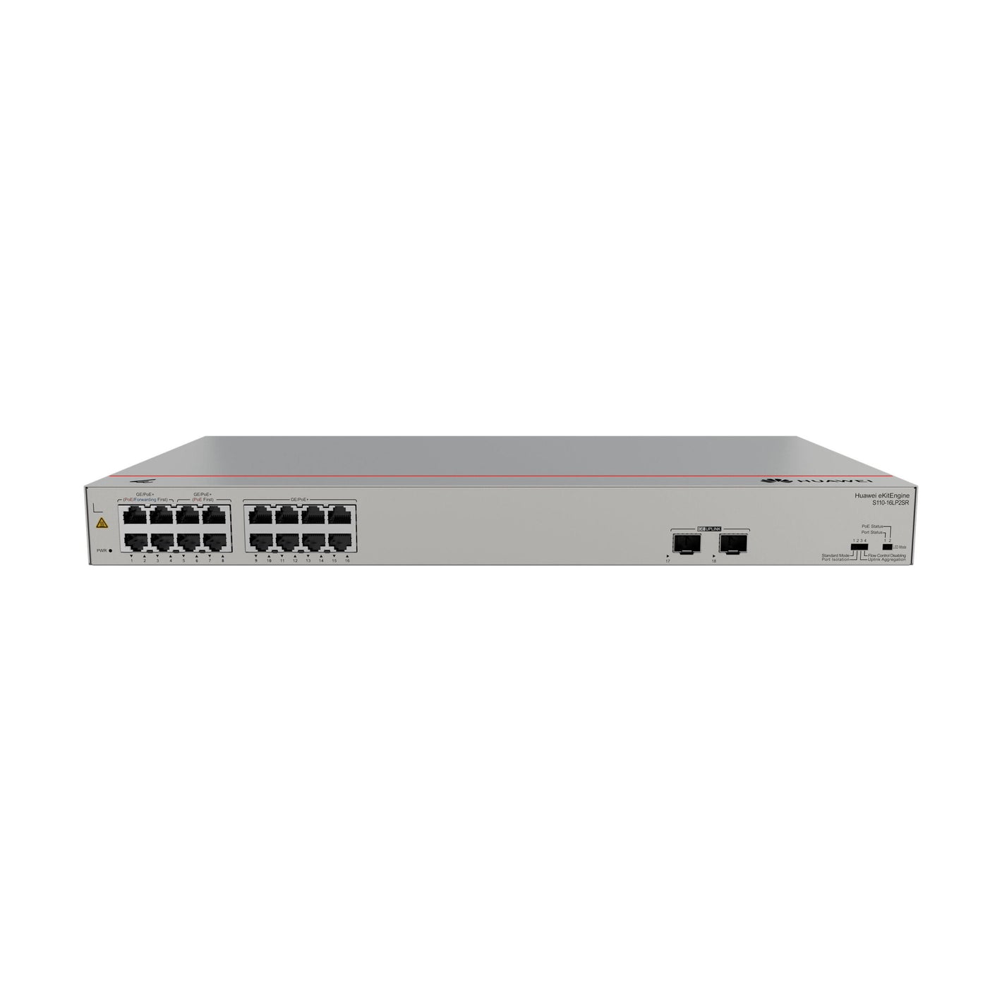 Front view of Huawei S110-16LP2SR PoE+ network switch