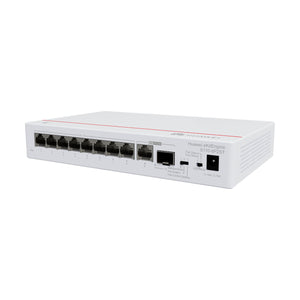 Angled view of Huawei S110-8P2ST Gigabit PoE switch