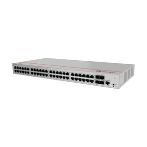 Angled view of Huawei S220-48T4X switch with 10GE SFP+ ports