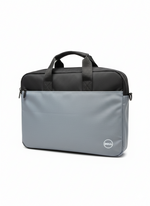 Gray and black laptop bag with Dell logo on a white background