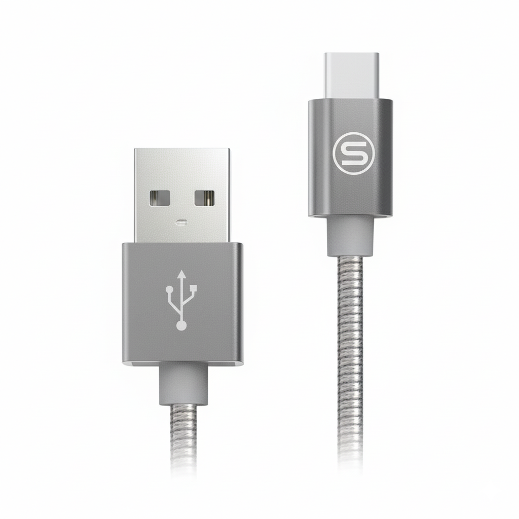 Front view of Lightning to USB-C shield cable charger