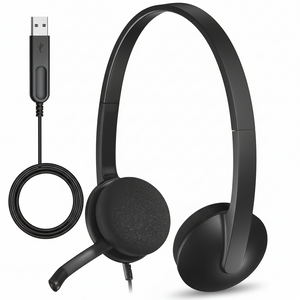 Front view of Logitech H340 stereo USB headset for Windows and Mac