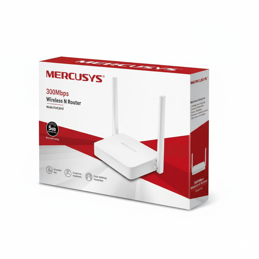 Mercusys 300Mbps Wireless N Router packaging on a white background