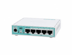 mikrotik hex e50ug 5‑port gigabit ethernet router side view