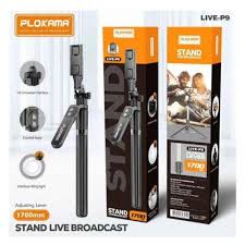 Extended view of Plokama Selfie Stick LIVE‑K5 showing full length and phone holder