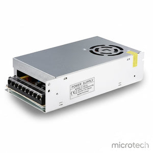 Front view of 24V 12A power supply showing body and label