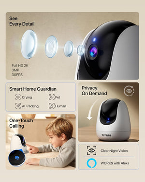 Side view of Tenda CP3 Indoor IP Security Camera 3MP Wireless