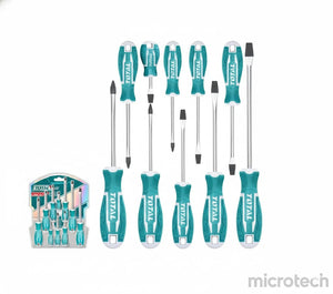 10-piece screwdriver set with plastic handles front view