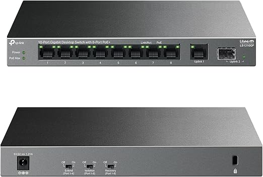 tp-link ls1210gp poe+ unmanaged switch angle view