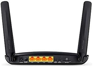 Side view of TP-Link MR2000 modem router showing profile and ventilation