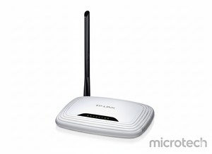 Front view of TP-Link TL-WR740N access point showing LED indicators and antenna