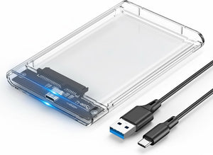 Front view of transparent mobile rack USB 3 Type-C showing device slots