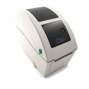 Front view of TSC T245 U thermal barcode printer showing display and paper slot