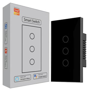 tuya zigbee 3 gang smart touch light switch black main view
