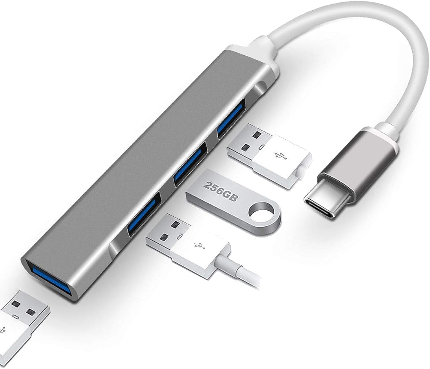 Type-C USB Hub 3.0 4 ports side view compact design