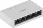 Network switch with five Ethernet ports on a white background