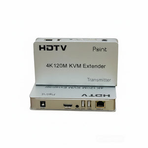 HDTV 4K 120M KVM Extender transmitter and receiver on a white background