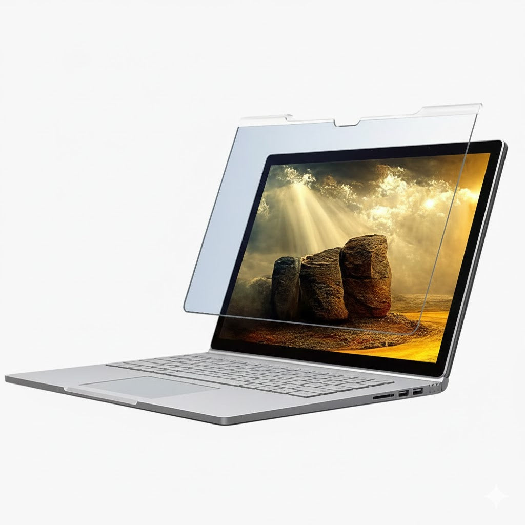 Laptop with a screen protector on a white background