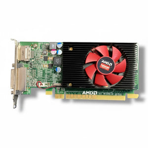 AMD graphics card with red fan on a white background