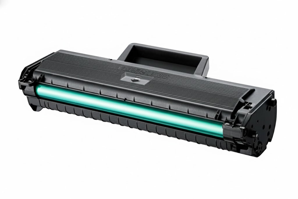 Black toner cartridge with green cartridge on a white background