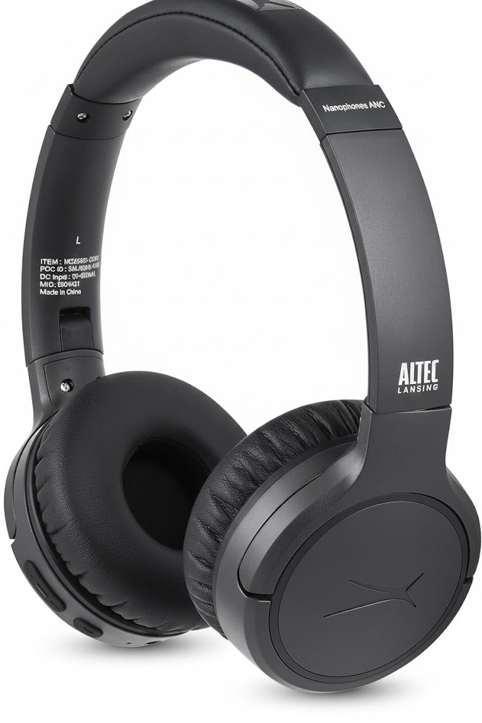 Black headphones with 'Altec Lansing' branding on a white background