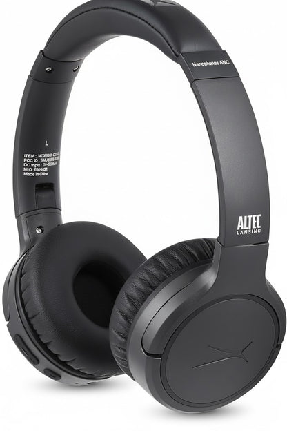 Black headphones with 'Altec Lansing' branding on a white background
