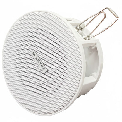 White ceiling speaker with 'Master' branding on a white background