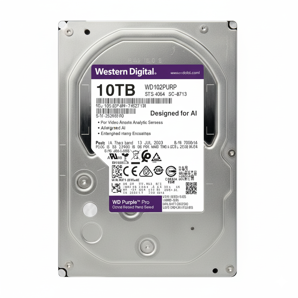 Front view of WD Purple 10TB hard drive